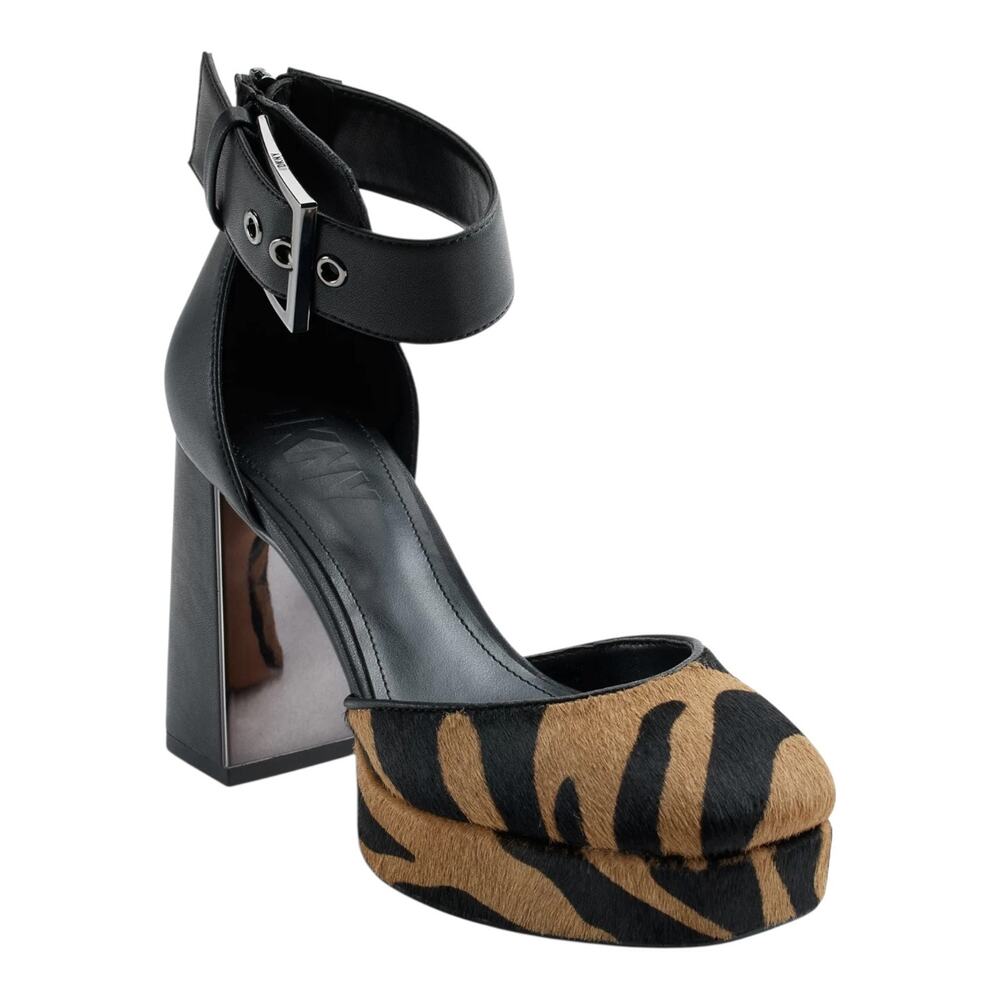 DKNY Women's Barra Leather Ankle Strap Platform Pumps Heels Black Size 8 1/2 M
